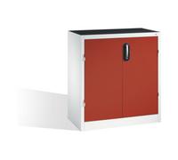 C + P Möbelsysteme Armoire d'appoint C+P pour charges lourdes avec portes battantes, 1 tablette intérieure, H1000xL930xP500mm Façade rouge rubis Corps gris clair Quantité:1