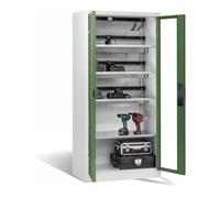 C + P Möbelsysteme Armoire de charge batterie C+P pour 15 outils électriques, fenêtre, H1950xL930xP500mm, vert réséda/gris clair Quantité:1
