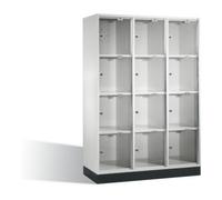C + P Möbelsysteme Armoire de rangement C+P Intro XL avec portes en verre acrylique, 12 compartiments, H1750xL1220xP500mm corps gris clair Certificat GS Oui Oui Quantité:1
