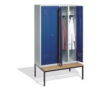 C + P Möbelsysteme Armoire double C+P Classic avec banquette, 4 compartiments, H2090xL1190xP500xP500/815mm avant bleu gentiane corps gris clair Quantité:1