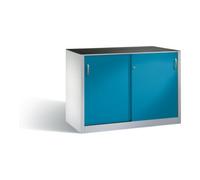 C + P Möbelsysteme Armoire latérale C+P pour charges lourdes avec portes coulissantes, 2 x 1 tablette, H1000xL1600xP500mm à l'avant corps bleu clair gris clair Quantité:1