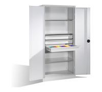 C + P Möbelsysteme Armoire pour charges lourdes C+P avec portes battantes, 3 tablettes et 3 tiroirs, H1950xL930xP500mm Façade gris clair Corps gris clair Quantité:1