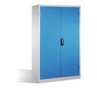 C + P Möbelsysteme Armoire pour charges lourdes C+P avec portes battantes, 4 tablettes et 3 tiroirs, H1950xL1200xP600mm Façade bleu clair Corps gris clair Quantité:1