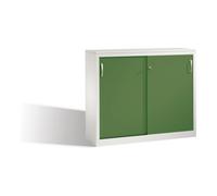 C + P Möbelsysteme Buffet Acurado avec portes coulissantes, 2 hauteurs de dossier, H1000xL1200xP400mm Reseda vert façade carrosserie gris clair Quantité:1