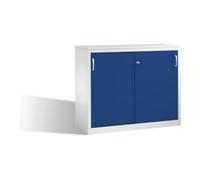C + P Möbelsysteme Buffet Acurado avec portes coulissantes, 2 hauteurs de dossier, H1000xL1200xP500mm devant gentiane bleu clair corps gris clair Quantité:1