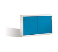 C + P Möbelsysteme Buffet Acurado avec portes coulissantes, 2 x 2 hauteurs de dossier, H1000xW1600xD400mm avant bleu clair carrosserie gris clair Quantité:1