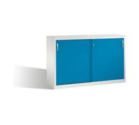 C + P Möbelsysteme Buffet Acurado avec portes coulissantes, 2 x 2 hauteurs de dossier, H1000xW1600xD500mm face avant bleu clair corps gris clair Quantité:1