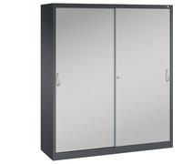 C + P Möbelsysteme C+P ACURADO Armoire à portes coulissantes, 8 étagères, H x l x P : 1950 x 1600 x 500 mm, gris noir-gris / aluminium blanc