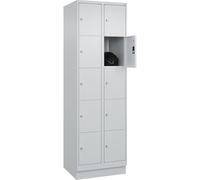 C + P Möbelsysteme C+P Armoire à 5 casiers verrouillables Classic Plus, 2 compartiments, gris clair, l 600 mm, 10 compartiments, avec socle de sol