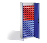 C + P Möbelsysteme C+P Armoire à bacs de rangement 90 bacs visibles, H1690xL700xP300mm Face bleu gentiane Corps gris clair Quantité:1