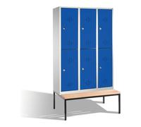 C + P Möbelsysteme C+P Armoire à casiers Classic double étage avec banc, 6 compartiments, H2090×I1200×P500/815mm face bleu gentiane corps gris clair Quantité:1