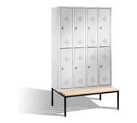C + P Möbelsysteme C+P Armoire à casiers Classic double étage avec banc, 8 compartiments, H2090×I1190×P500/815mm, façade gris clair, corps gris clair Quantité:1