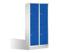 C + P Möbelsysteme C+P Armoire à casiers Classic double étage sur socle, 4 compartiments, H1800×I810×P500mm face bleu gentiane corps gris clair Quantité:1