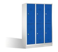 C + P Möbelsysteme C+P Armoire à casiers Classic double niveau sur socle, 6 compartiments, H1800×I1200×P500mm, façade bleu gentiane, corps gris clair Quantité:1