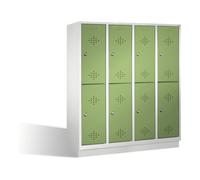 C + P Möbelsysteme C+P Armoire à casiers Classic double niveau sur socle, 8 compartiments, H1800×I1590×P500mm, façade vert réséda, corps gris clair Quantité:1