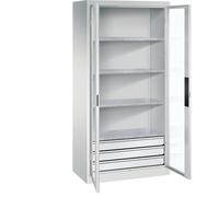 C + P Möbelsysteme C+P Armoire à porte battante à fenêtre battante 1950 x 930 x 500 mm 4 étagères 3 tiroirs Gris clair/gris clair