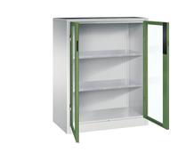 C + P Möbelsysteme C+P Armoire à porte battante avec fenêtre - H x l x P : 1200 x 930 x 500 mm - 2 étagères - Gris clair/vert reseda
