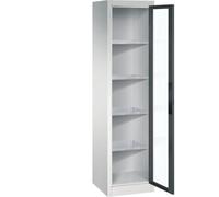 C + P Möbelsysteme C+P Armoire à porte battante avec fenêtre - H x l x P : 1950 x 502 x 500 mm - 4 étagères - Gris clair/gris anthracite