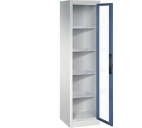 C + P Möbelsysteme C+P Armoire à porte battante avec fenêtre - H x l x P : 1950 x 502 x 500 mm - 4 étagères - Gris clair/bleu clair