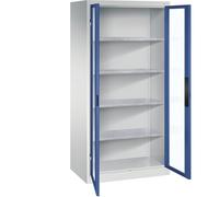 C + P Möbelsysteme C+P Armoire à porte battante avec fenêtre - H x l x P : 1950 x 930 x 600 mm - 4 étagères - Gris clair/bleu gentiane