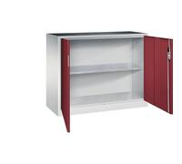 C + P Möbelsysteme C+P Armoire d'appoint d'atelier avec portes battantes - Largeur x profondeur : 1200 x 500 mm - Gris clair/rouge rubis