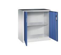 C + P Möbelsysteme C+P Armoire d'appoint d'atelier avec portes battantes Largeur x profondeur 930 x 500 mm Gris clair/bleu gentiane