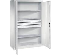 C + P Möbelsysteme C+P Armoire d'atelier à porte battante avec tiroirs 1200 x 500 mm l x 500 mm 3 étagères Gris clair/gris clair