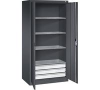 C + P Möbelsysteme C+P Armoire d'atelier à porte battante avec tiroirs 1200 x 600 mm l x 600 mm 4 étagères Noir/gris noir