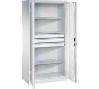 C + P Möbelsysteme C+P Armoire d'atelier à porte battante avec tiroirs 930 x 500 mm l x 500 mm 3 étagères Gris clair/gris clair