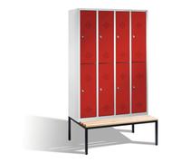 C + P Möbelsysteme C+P Armoire double Classic avec banc, 8 casiers, H2090×I1190×P500/815mm face rubis rouge corps gris clair Quantité:1