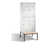 C + P Möbelsysteme C+P Casier double Classic avec banc, 4 compartiments, H2090×I810×P500/815 mm, façade gris clair, corps gris clair Quantité:1
