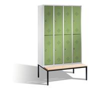 C + P Möbelsysteme C+P Casier double Classic avec banc, 8 compartiments, H2090×I1190×P500/815mm, façade vert réséda, corps gris clair Quantité:1