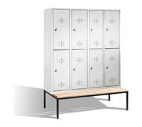 C + P Möbelsysteme C+P Casier double Classic avec banc, 8 compartiments, H2090×I1590×P500/815 mm, façade gris clair, corps gris clair Quantité:1