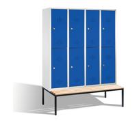 C + P Möbelsysteme C+P Casier double Classic avec banc, 8 compartiments, H2090 × I1590 × P500/815 mm, façade bleu gentiane, corps gris clair Quantité:1