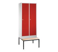 C + P Möbelsysteme C+P Casier vestiaire Classic avec banc, 2 compartiments, H2090×I810×P500/815mm, façade rubis rouge, corps gris clair Quantité:1
