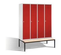 C + P Möbelsysteme C+P Casier vestiaire Classic avec banc, 4 compartiments, H2090×I1590×P500/815mm, façade ru orps gris clair Quantité:1