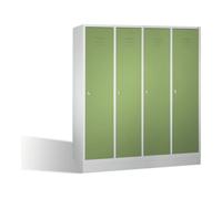C + P Möbelsysteme C+P Casier vestiaire Classic sur socle, 4 compartiments, H1800×I1590×P500mm, façade vert réséda, corps gris clair Quantité:1