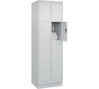 C + P Möbelsysteme C+P Classic Plus Armoire à 4 casiers verrouillables, 2 compartiments, gris clair, l 600 mm, 8 compartiments, avec socle de sol