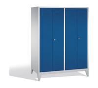 C + P Möbelsysteme C+P Double pupitre Classic sur pieds, 4 compartiments, H1850×I1590×P500mm Face bleu gentiane Corps gris clair Quantité:1
