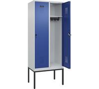 C + P Möbelsysteme C+P - Spind Evolo Plus - 2 compartiments - Gris clair/bleu gentiane - B 800 mm - Avec pieds étroits - Verrou rotatif