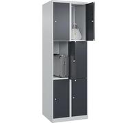 C + P Möbelsysteme C+P | Vestiaire à 3 casiers Classic Plus | 2 Compartiments | Gris Clair/Gris | l 600 mm | 6 Cases | avec Patins