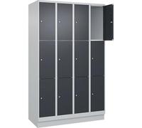 C + P Möbelsysteme C+P | Vestiaire à 3 casiers Classic Plus | 4 Compartiments | Gris Clair/Gris | l 1200 mm | 12 Cases | avec Socle