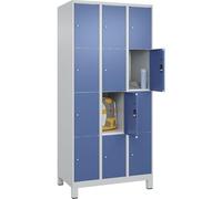 C + P Möbelsysteme C+P | Vestiaire à 4 casiers Classic Plus | 3 Compartiments | Gris Clair/Bleu Distant | l 900 mm | 12 Cases | avec Pieds