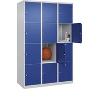C + P Möbelsysteme C+P | Vestiaire à 4 casiers Classic Plus | 3 Compartiments | Gris Clair/Bleu Gentiane | l 1200 mm | 12 Cases | avec Patins