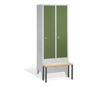 C + P Möbelsysteme C+P Vestiaire Classic avec banc, 2 compartiments, H1850×I810×P500/815 mm, façade vert réséda, corps gris clair Quantité:1