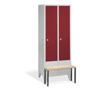 C + P Möbelsysteme C+P Vestiaire Classic avec banc, 2 compartiments, H1850×I810×P500/815mm, façade rubis rouge, corps gris clair Quantité:1