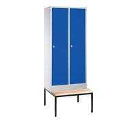 C + P Möbelsysteme C+P Vestiaire Classic avec banc, 2 compartiments, H2090×I810×P500/815mm, façade bleu gentiane, corps gris clair Quantité:1