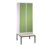 C + P Möbelsysteme C+P Vestiaire Classic avec banc, 2 compartiments, H2090×I810×P500/815mm, façade vert réséda, corps gris clair Quantité:1