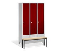C + P Möbelsysteme C+P Vestiaire Classic avec banc, 3 compartiments, H1850×I1200×P500/815mm, façade ru orps gris clair Quantité:1