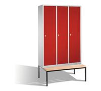 C + P Möbelsysteme C+P Vestiaire Classic avec banc, 3 compartiments, H2090×I1200×P500/815mm, façade ru orps gris clair Quantité:1